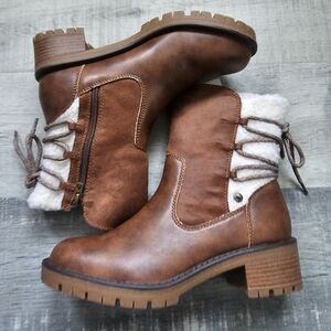 Brown Leather Ankle Boots with Fur Lining